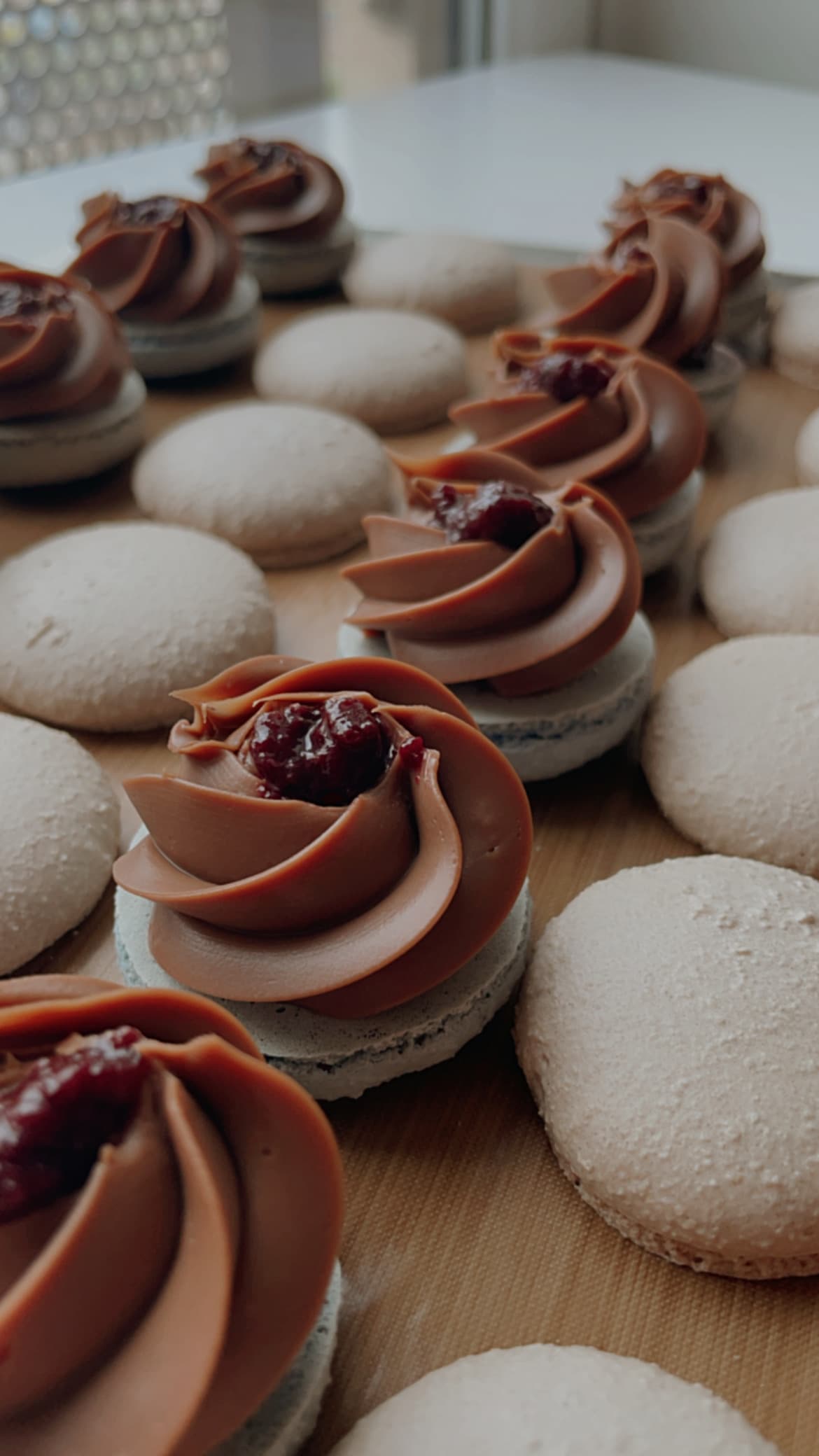 Chocolate Cheesecake and Cherry macaron flavour by Almond